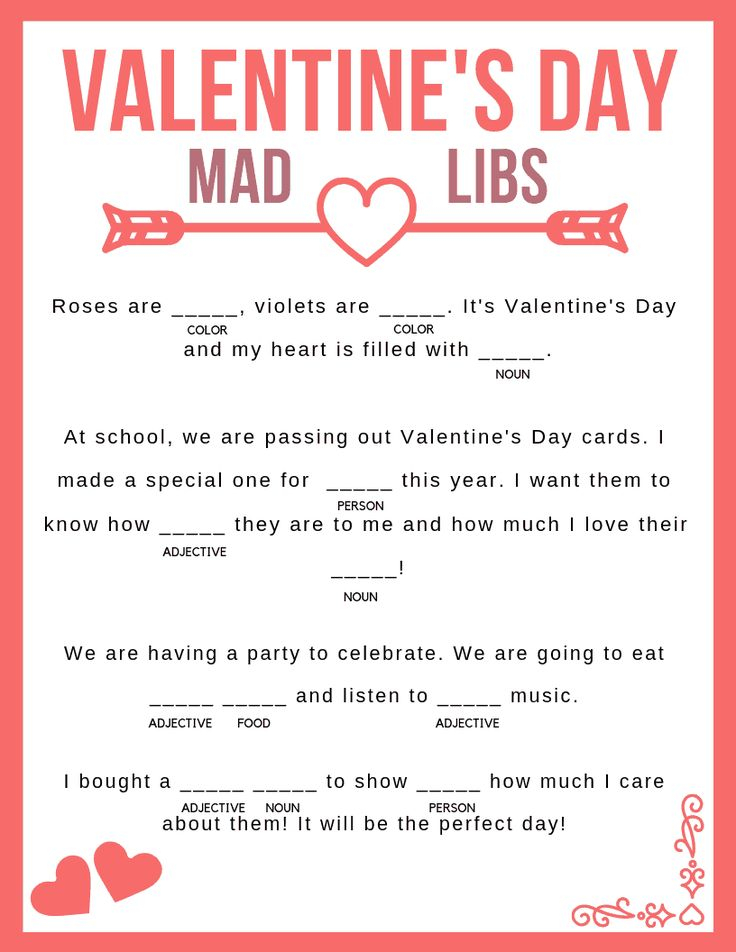 Valentine s Day Mad Libs Printable In 2020 Printable Mad Libs Mad 
