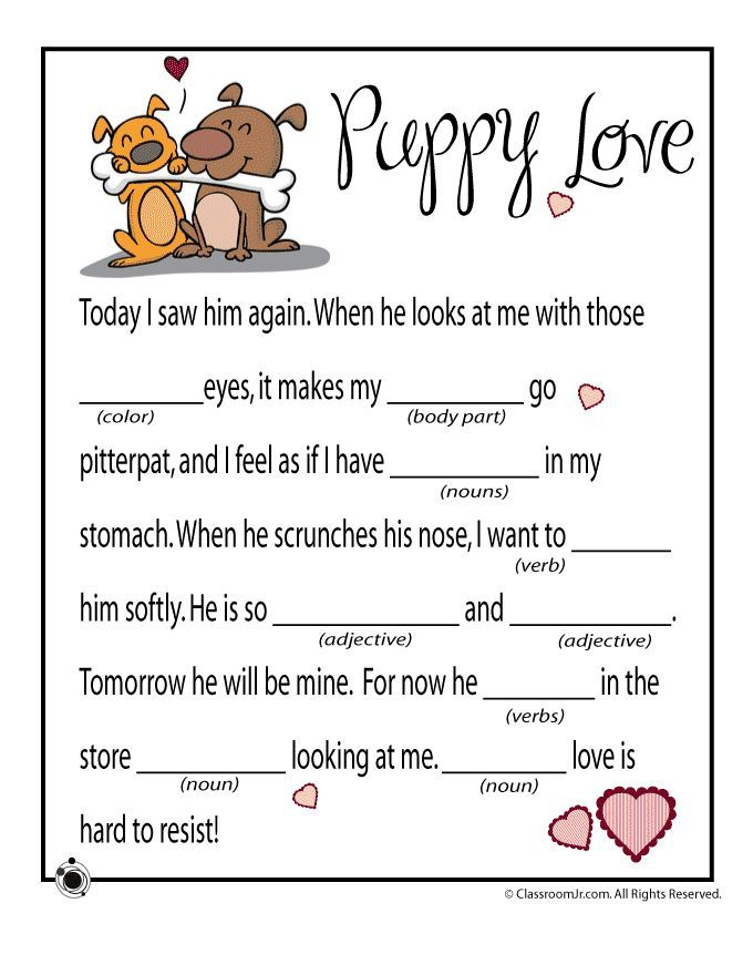 Valentines Mad Lib Puppy Love Mad Libs Valentines School 