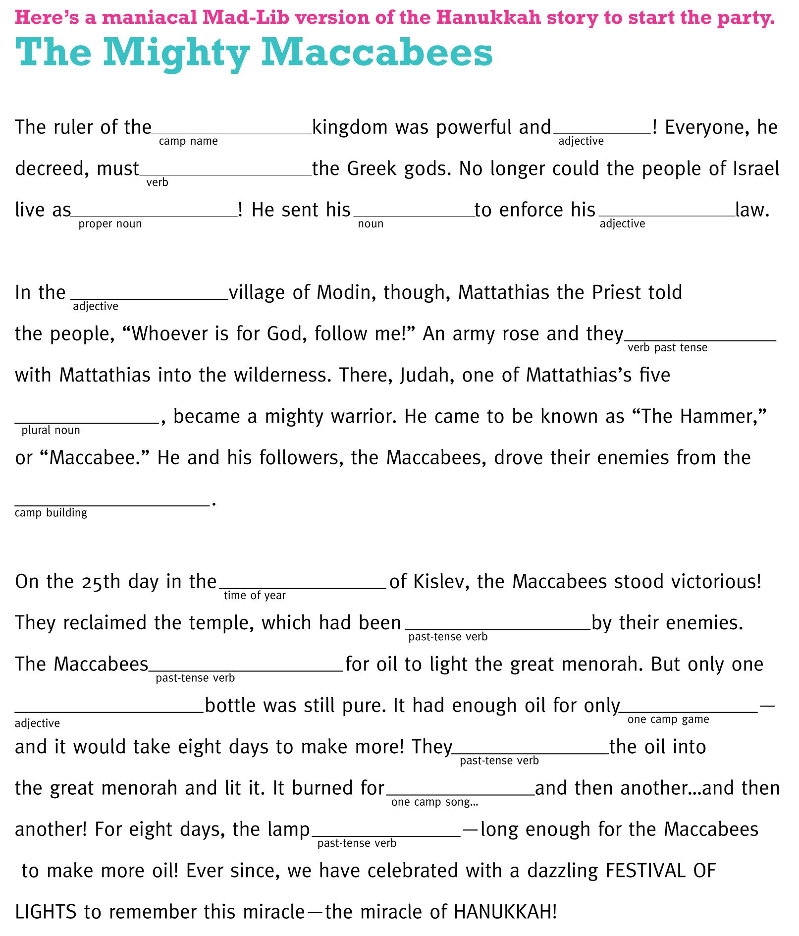 We Mad Libs Hanukkah Activities For Kids Hanukkah