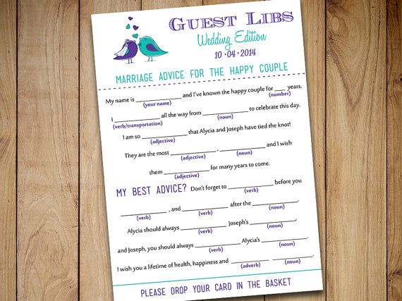 Wedding Mad Lib Guest Libs Wedding Game By PaintTheDayDesigns Wedding