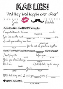 Wedding Mad Libs DIY Printable Style 2 By OurHobbyToYourHome