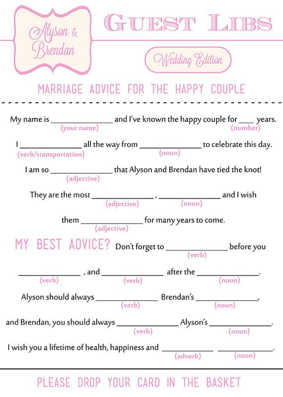 Wedding Mad Libs Guest Libs DIY Printable Stag Doe Engagement 