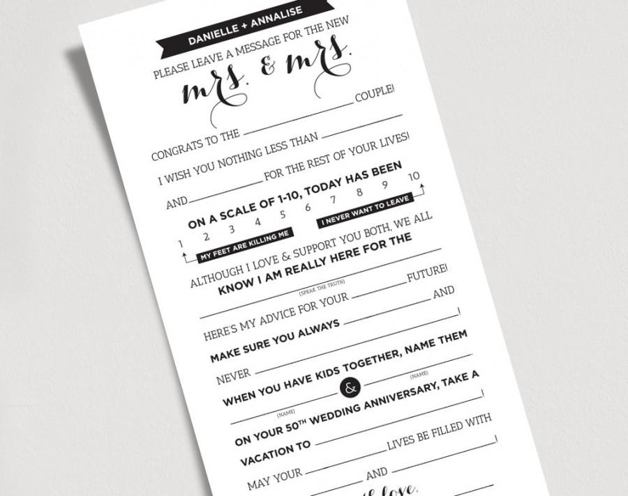 Wedding Mad Libs Printable Template Kraft Sign Mrs And Mrs Bride And 