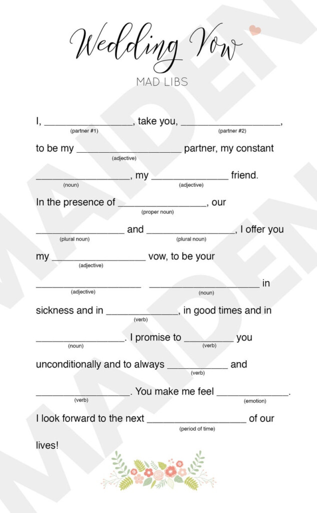 Wedding Vow Mad Libs Printable Digital File For Bridal Shower Etsy