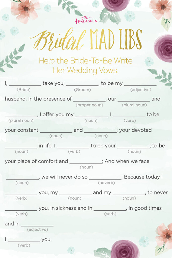 Wedding Vow Mad Libs Printable Wedding Vows