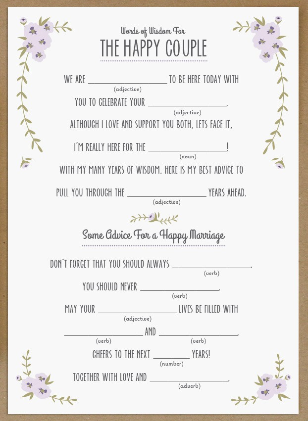 Wedding Vow Mad Libs Printable Wedding Vows