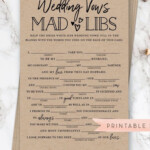 Wedding Vows Mad Libs Printable Funny Bridal Shower Game Rustic