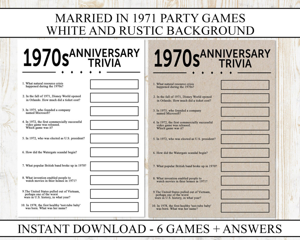 50th Anniversary Party Games Bundle Married In 1971 50th Etsy