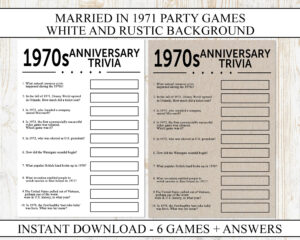 50th Anniversary Party Games Bundle Married In 1971 50th Etsy