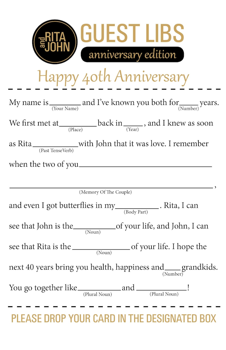 Anniversary Mad Libs Etsy