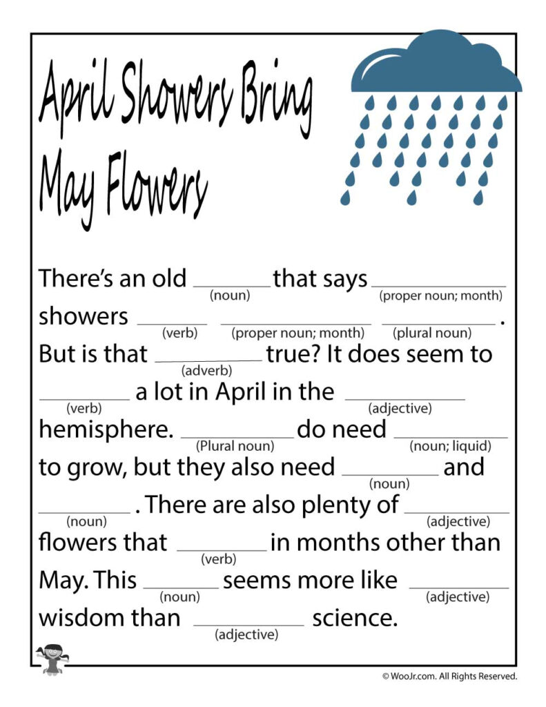 April Showers Bring May Flowers Mad Libs Woo Jr Kids Activities