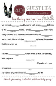 BIRTHDAY MAD LIBS 40th Birthday Party Games 40th Birthday Themes