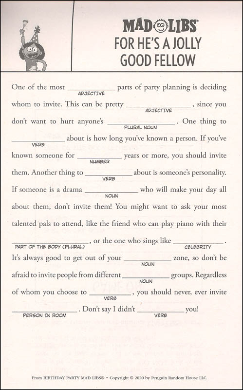 Birthday Party Mad Libs Mad Libs 9780593093948