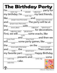 Birthday Party Mad Libs Woo Jr Kids Activities