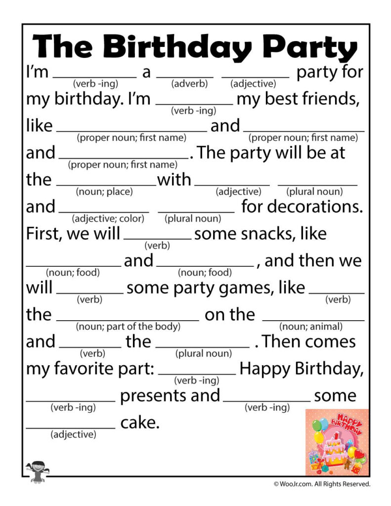 Birthday Party Mad Libs Woo Jr Kids Activities
