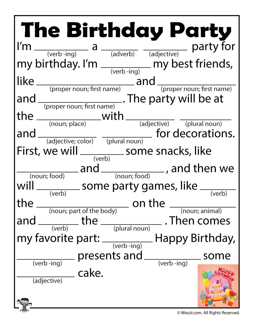 Birthday Party Mad Libs Woo Jr Kids Activities