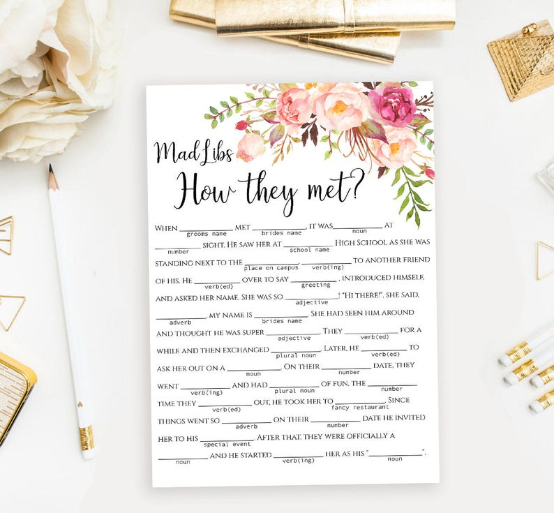 Bridal Mad Libs How They Met Story Printable Etsy