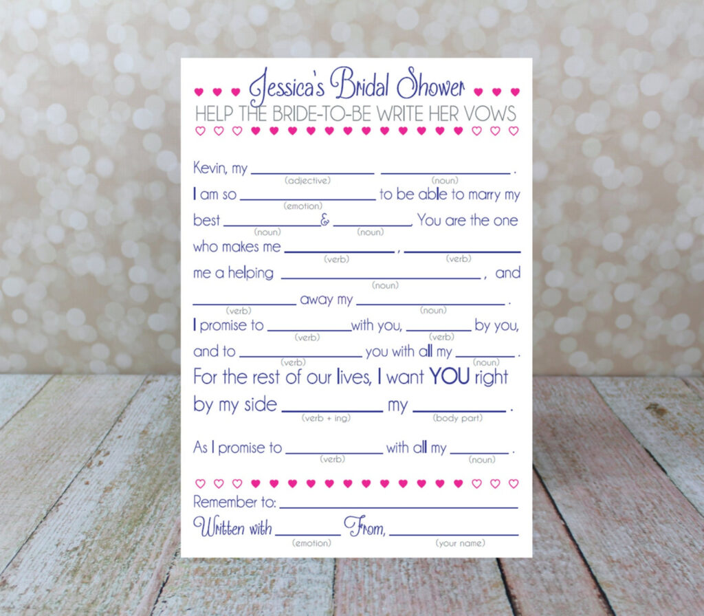 Bridal Shower Mad Libs DIY Printable Style 3 Help The