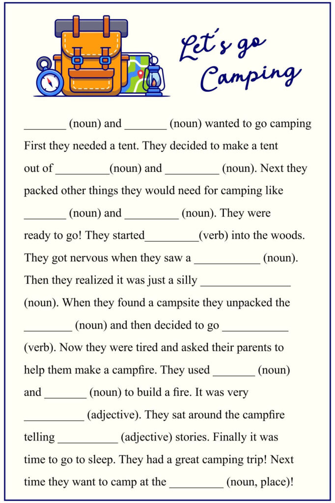 Camping Mad Libs Free Printable In 2021 Printable Mad Libs Camp 