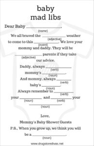 DIY Baby Shower Mad Libs with Free Printables Drugstore Divas