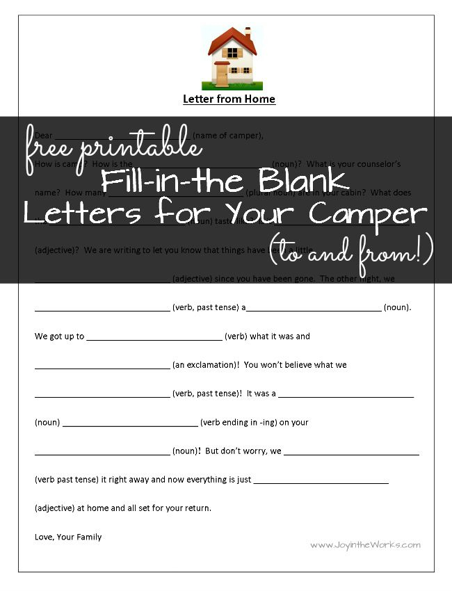 Fill in the Blank Letters To and From Camp Camp Letters Letters 