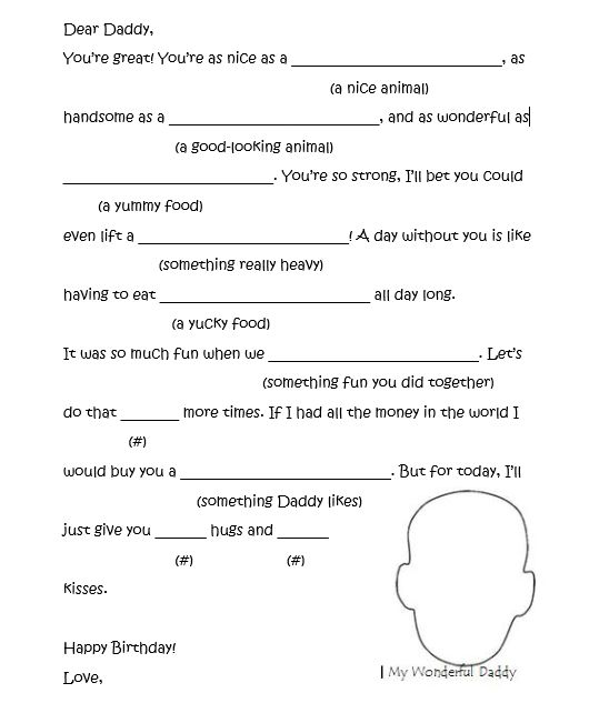 Fill In The Blank Mad Lib Style Letter For Daddy s Birthday Daddy 