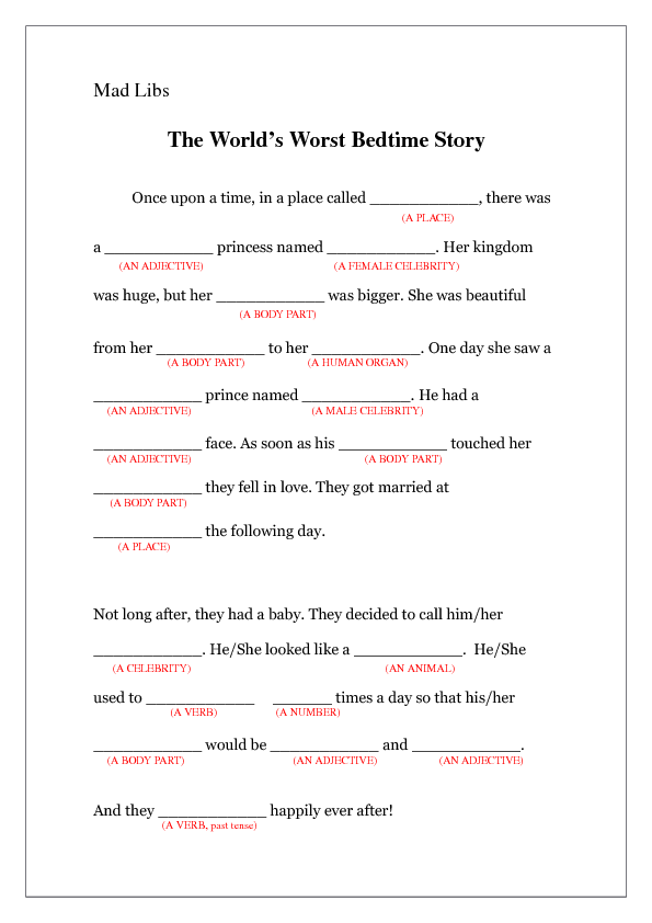 Fill In The Blank Mad Libs That Are Astounding Roy Blog