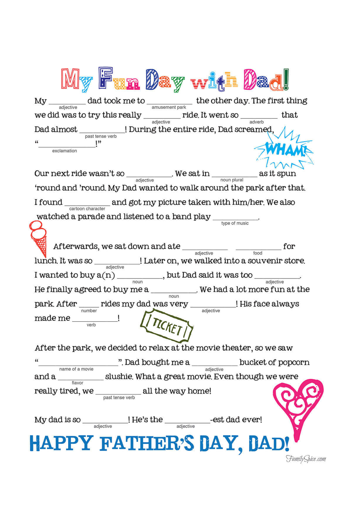 Free Father s Day Printable Mad Libs Family Spice