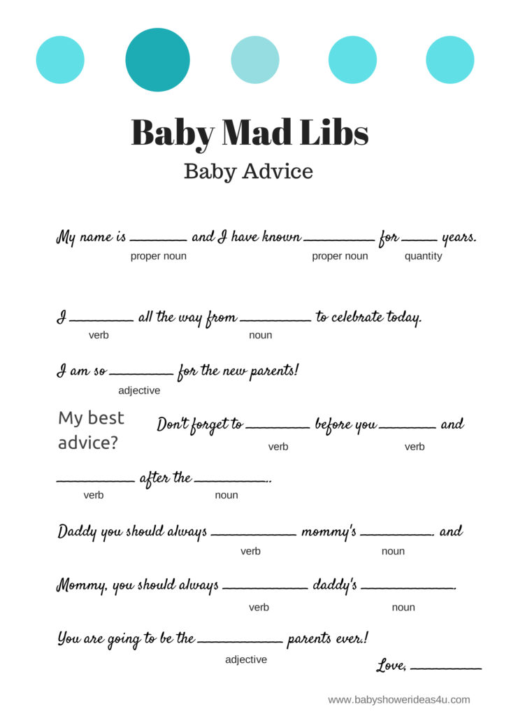 Free Instant Download Baby Shower Mad Libs Template