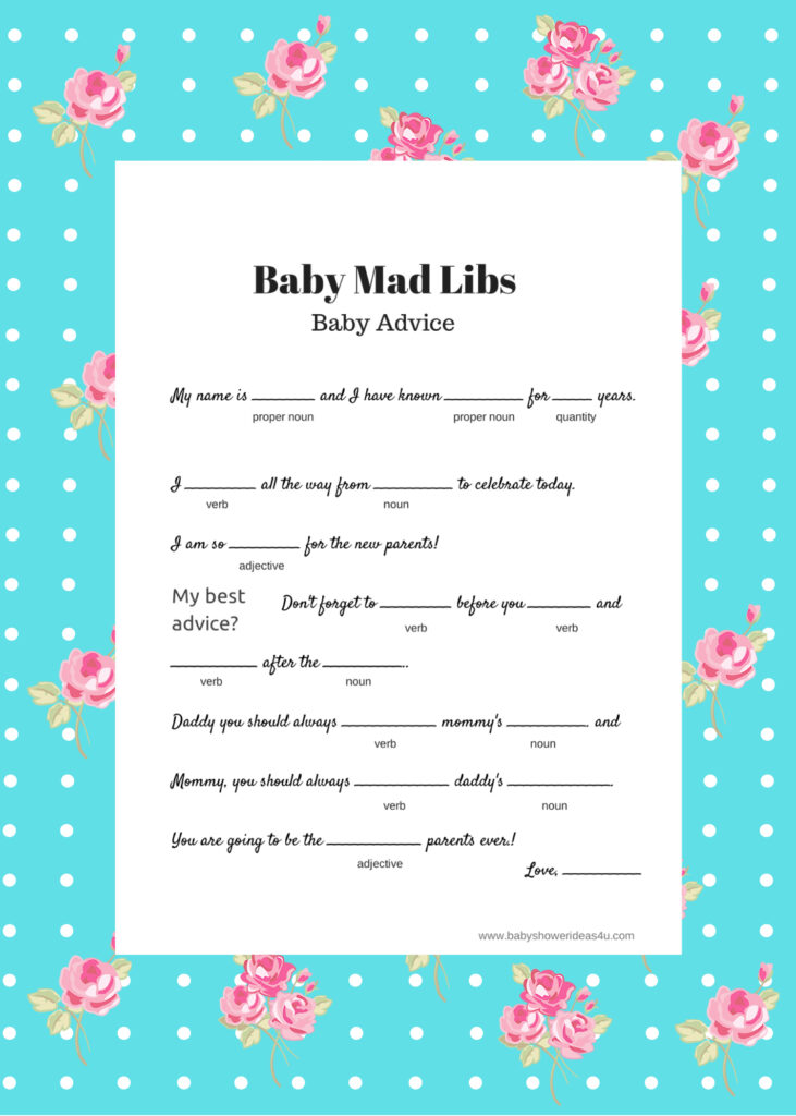 Free Instant Download Baby Shower Mad Libs Template