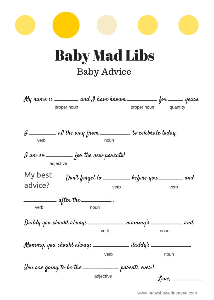 Free Instant Download Baby Shower Mad Libs Template