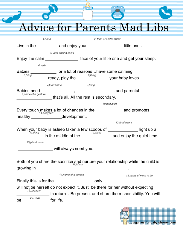 Free Printable Baby Shower Mad Libs Advice For The Parents 