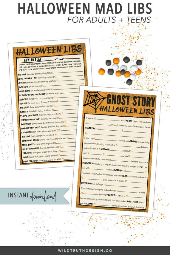 Halloween Mad Libs TEEN Halloween Game Ghost Story Etsy