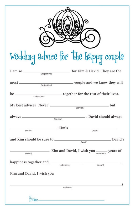 Items Similar To Cinderella Princess Bridal Shower Wedding Mad Lib On Etsy