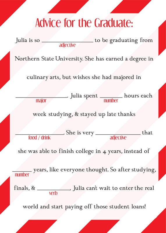 Items Similar To Graduation Mad Libs Ad Lib College High School 