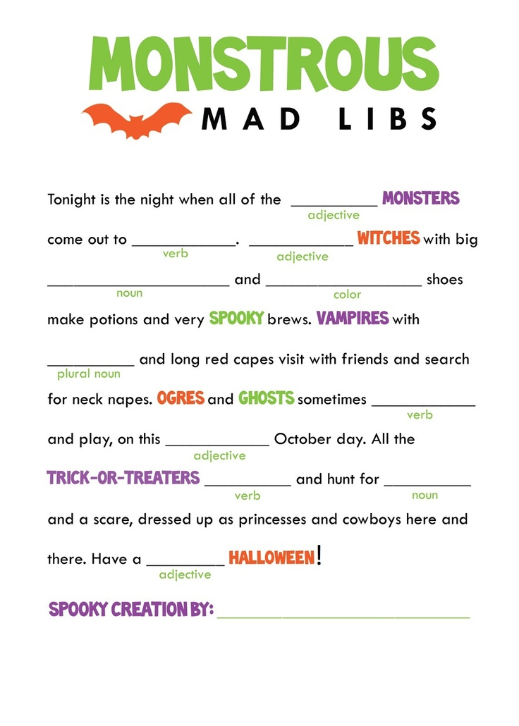 Mad Libs Halloween Worksheets Halloween School Halloween Class Party