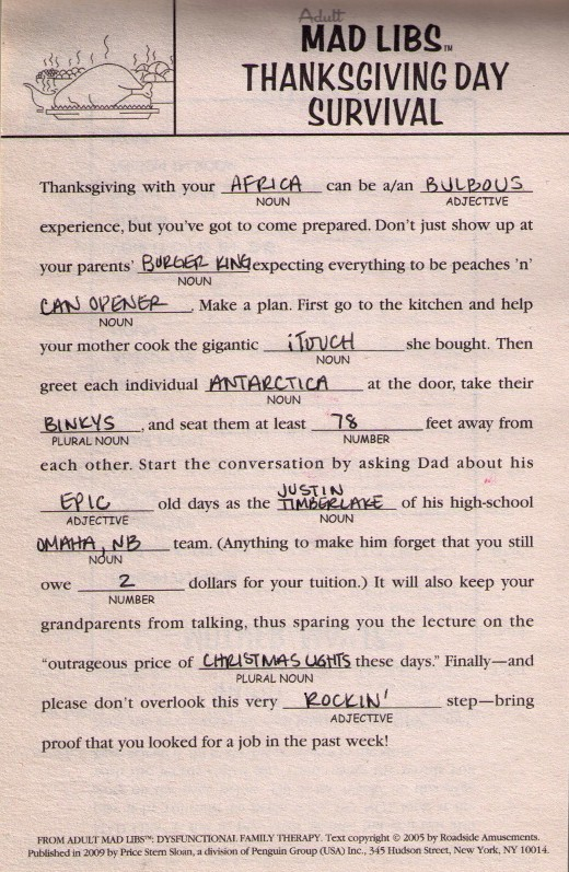 Mad Libs Monday Thanksgiving Day Survival By Julie Of Leelou Blogs 