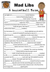 Mad Libs Parts Of Speech Basketball Game Worksheet Free ESL Printable