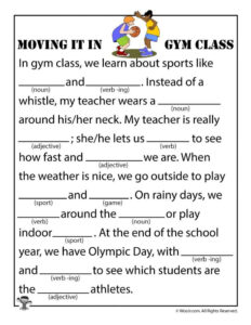 Mad Libs Worksheets Classroom Language Kindness Challenge Gym Classes