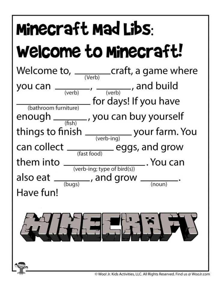 Minecraft Mad Lib Printable Games For Kids Woo Jr Kids Activities 