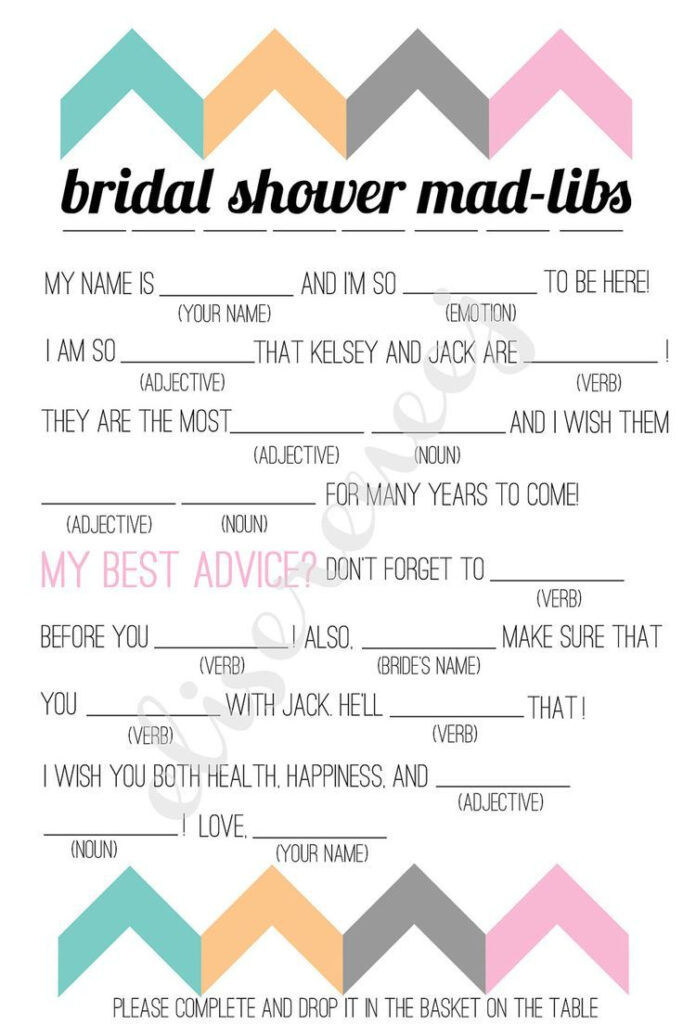 Printable Bridal Shower Mad Lib Bridal Shower Planning Wedding Mad 