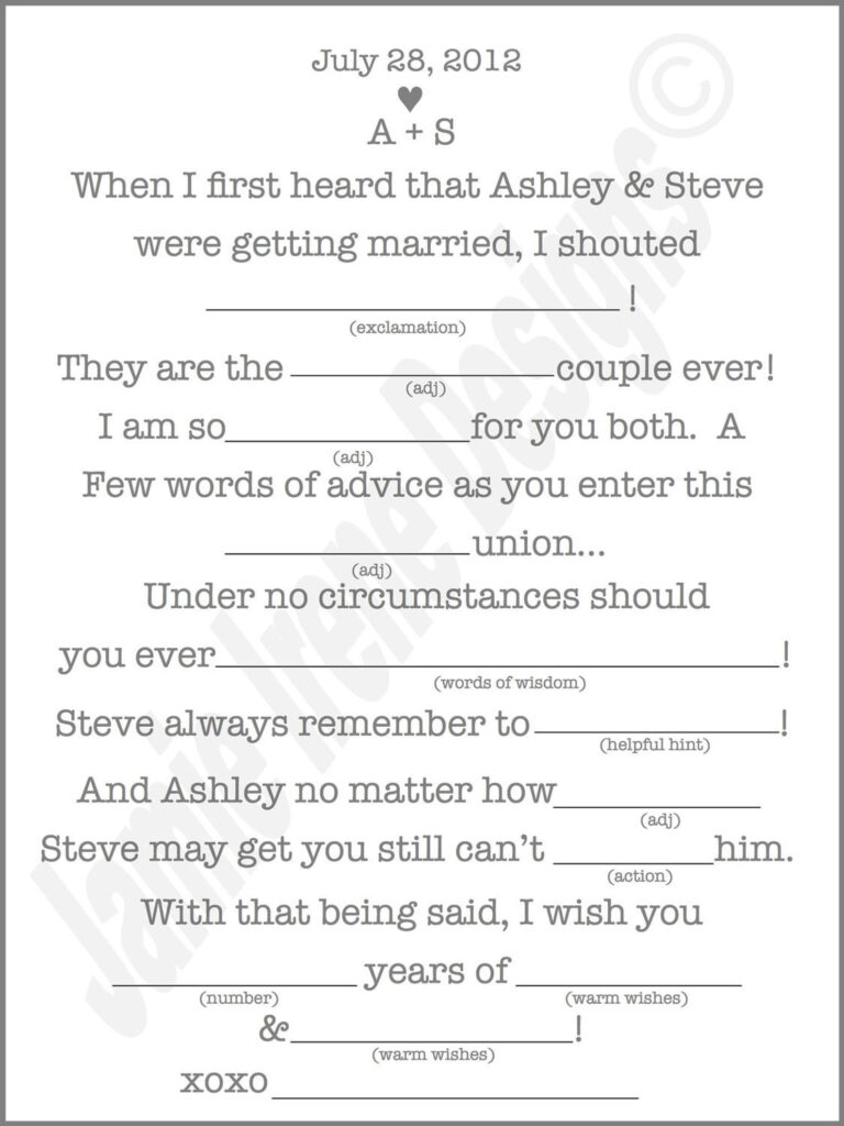 Printable Wedding Mad Lib A Fun Guest Book Alternative Etsy