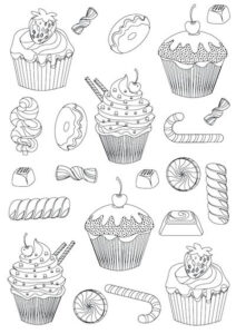 Tegning Af Cupcakes Og Slik Til Farvel gning Maleb ger Tegning Slik