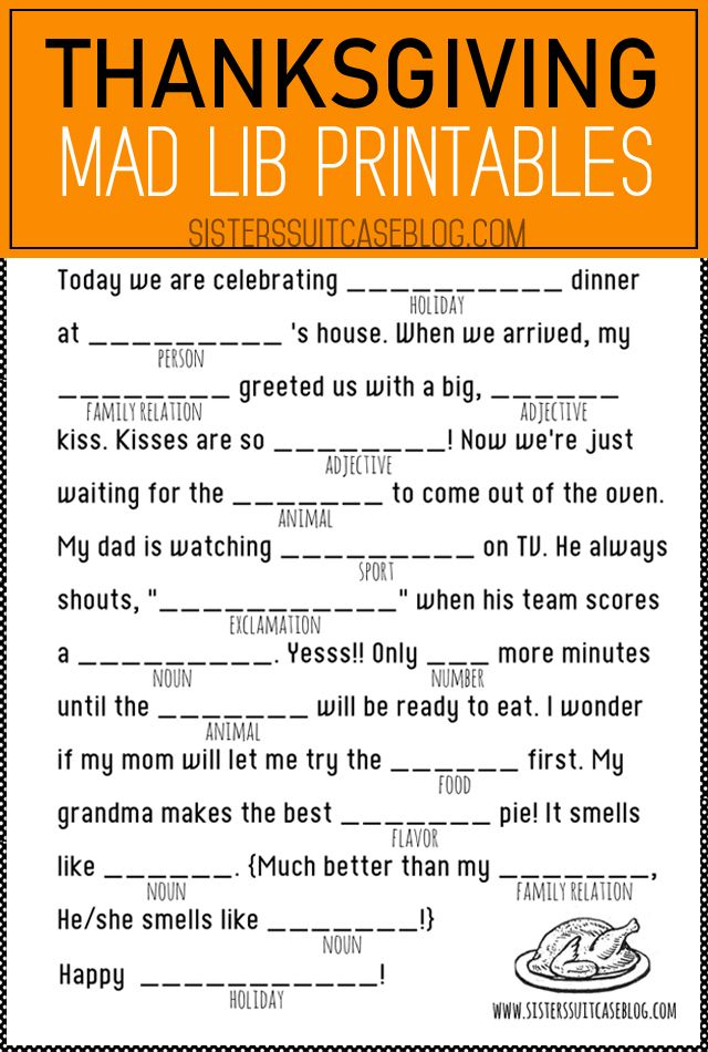 Thanksgiving Mad Libs Printable My Sister s Suitcase Packed With 