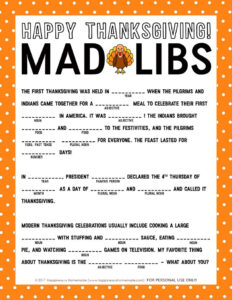 Thanksgiving Mad Libs Printable Thanksgiving Mad Libs Thanksgiving