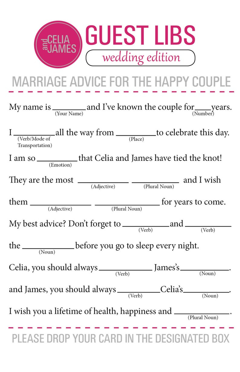 Wedding Mad Libs Wedding Guest Book Etsy