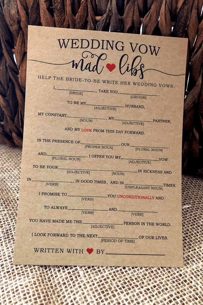 Wedding Mad Libs Wedding Vow Mad Libs Wedding Libs Mad Libs 