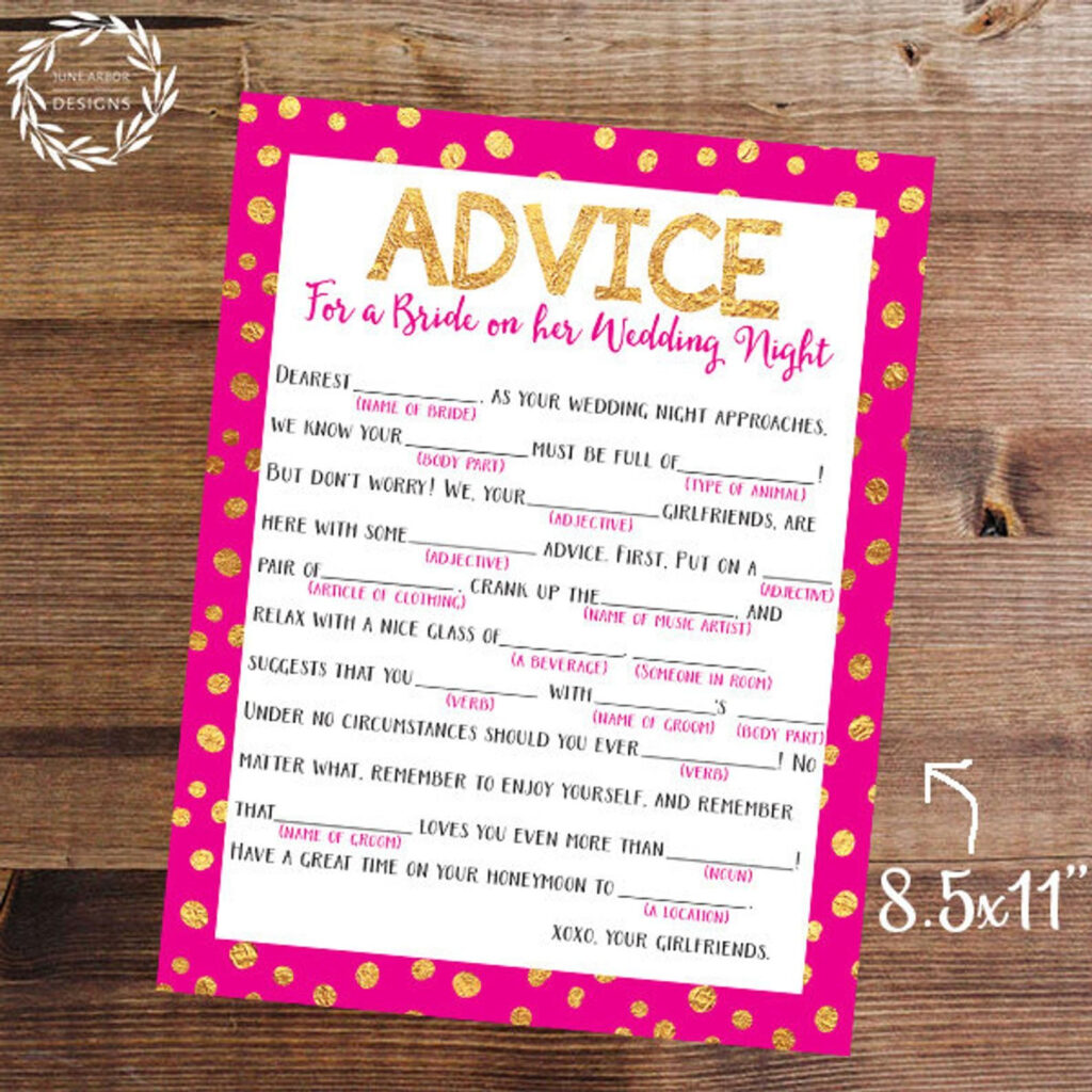 Wedding Night Mad Lib Bachelorette Party Printable Game Etsy 