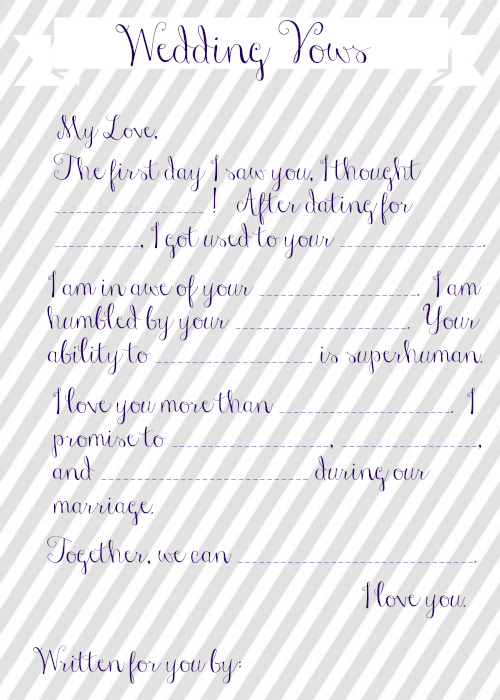 Wedding Vow Mad Libs Free Printable