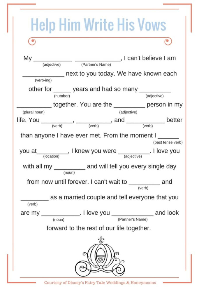 Wedding Vows Disney Mad Libs Disney Weddings